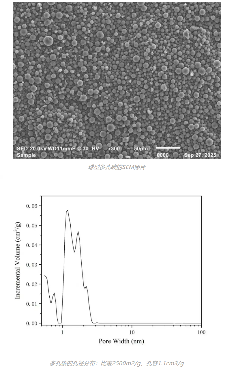 SEM image of spherical porous carbon